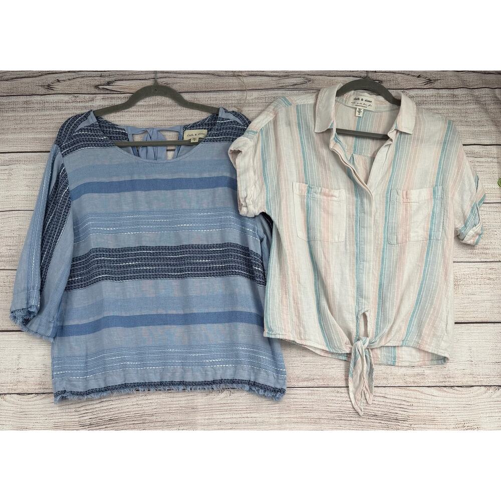 Lot of 2 Cloth & Stone Blouses Womens Small‎ Blue Pink Button Down Tie Back